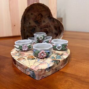 VTG Ceramic Floral Napkin Ring Holders with an English Box, Set of 6